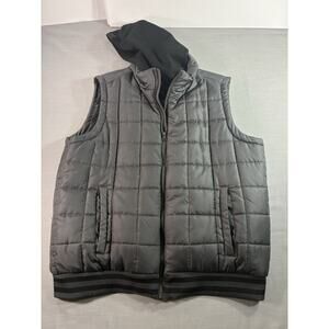 Pacific Trail Mens XL Quilted Puffer Vest Gray Full Zip Sleeveless Jacket W Hood